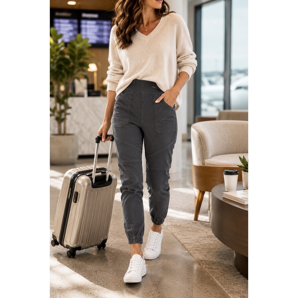 SPANX‎ Stretch Twill Cargo Jogger Pants Pull On High Rise Gray Utility L